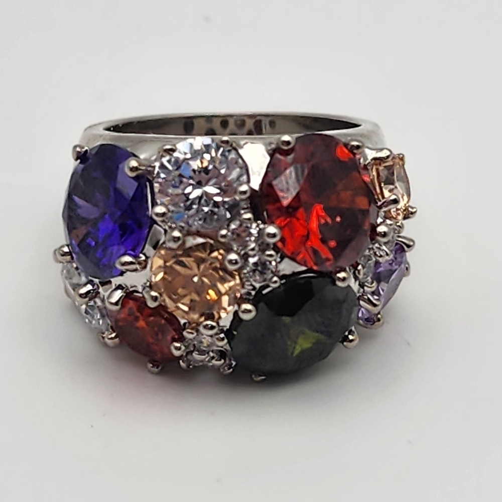 Nataliya V Collister Silver Tone & Muticolored Rhinestone Ring (7) - Picture 6 of 10